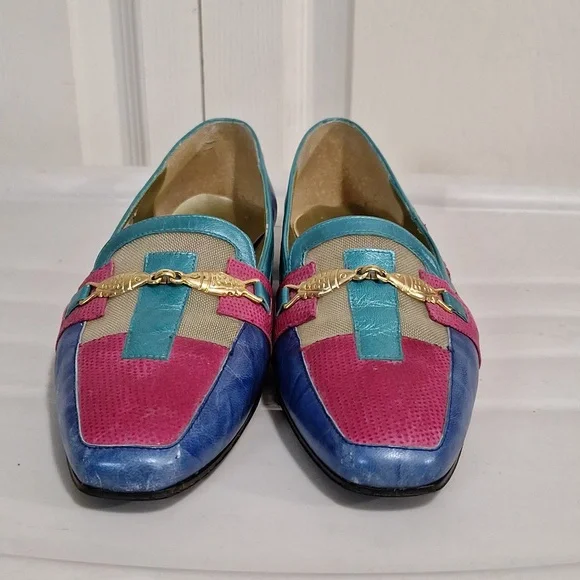 Margaret J patchwork leather slip-on flats gold fish accents - 7 ½ - Picture 2 of 8